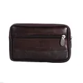 Front view of slim men's brown synthetic leather waist bag for 6.5-inch mobile phones - 16cm Horizontal Style (6 Inch) / 6 Inch