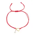 Handmade adjustable red braided string bracelet featuring a gold heart charm and tassel - Hollow Heart Tassel Style (JS-B25103106A)