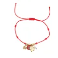 Handmade red braided adjustable bracelet featuring evil eye, leaf and golden bead charms - Multi-Charm Bohemian Style (JS-B25103107A)
