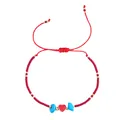 Adjustable red braided string bracelet featuring a red heart and blue stone bead charms - Red Enamel Heart Style (MG-B25103101A)