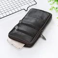Dark brown men's synthetic leather phone waist bag with belt loop and multi-zipper pockets - 17.5cm Vertical Style (6.5 Inch) / 6.5 Inch
