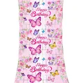 Pink foil tinsel curtain with butterfly and rose print for birthday party backdrop - English Pink Butterfly (Happy Birthday)