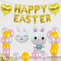 Set de decoración de globos Happy Easter con letras doradas y lindos conejitos - Conjunto 1 (Letras Doradas Cabeza de Conejo Corazón)
