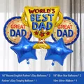 Father's Day balloon set featuring a gold trophy, round balloons, and blue stars - Fathers Day Style 1 (Trophy Theme) / 5 Pieces Pack