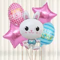 Kit de globos de Pascua con conejo lindo, estrellas rosas y huevos de aluminio decorados - Conjunto 3 (Conejo Grande Chaleco Estrella Huevo)