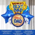 Father's Day balloon set with World's Best Dad trophy and blue star balloons - Fathers Day Style 2 (Trophy & Latex Mix) / 9 Pcs Pack