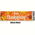 Large Happy Thanksgiving fabric banner with turkey and pumpkin designs, 200x45 cm size - Thanksgiving Pumpkin Turkey Style (DA01) / 300x50cm