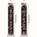Set of two 40th Birthday hanging banners in black and rose gold finish for wall decoration - Black Gold 40th Birthday Celebration Style / 180x30cm