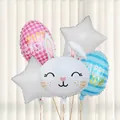 Set de globos de papel de aluminio de Pascua con forma de conejo y huevo para decoración - Conjunto 4 (Cabeza de Conejo Estrella Huevo)