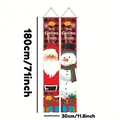 Pair of vertical Christmas banners with Santa and Snowman designs, 180x30cm size - Red Black Buffalo Plaid Christmas Style / 180x30cm