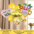 Mother's Day balloon set with gold star, heart, and trophy balloons for party decor - Mother's Day Balloon Arrangement Four