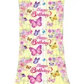 Yellow foil fringe curtain with butterfly floral Happy Birthday print for party decor - English Yellow Butterfly (Happy Birthday)