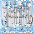 Blue and silver birthday balloon arch kit featuring HAPPY BIRTHDAY foil letters. - Sky Blue Style (HY01) / Includes Card Glue Dots and Chain