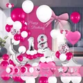 18th birthday balloon arch kit with pink white and silver balloons for party decor - Deep Pink White Silver Theme Style (HY10)