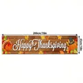 Happy Thanksgiving banner with autumn leaves and turkey design, 200x45cm decorative cloth - Thanksgiving Wood Grain Turkey Style (DA01) / 300x50cm