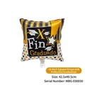 Globo de graduación cuadrado de aluminio con rayas, lunares y texto en español - Graduación Cuadrada Rayada con Lunares (MBG-030030)
