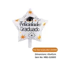 White star-shaped graduation balloon with Felicidades Graduado print and gold stars. - Star Graduation Celebration (MBG-020005) / 45x45cm