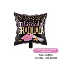 Square black graduation foil balloon with pink hat design and Felicidades Graduada print - Square Pink Cap Graduation (MBG-020006) / 43x48cm