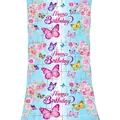 Hellblauer Schmetterlings-Fransenvorhang mit Happy Birthday Text und Blumendekor - Englischer Blauer Schmetterling (Happy Birthday)