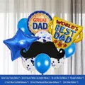 Father's Day balloon set featuring blue stars, mustache, and 'Best Dad' trophy balloons - Fathers Day Style 5 (Moustache Theme)