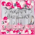 Pink and silver Happy Birthday balloon garland kit for birthday party decorations - Pink Style (HY02) / Includes Card Glue Dots and Chain