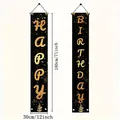 Pancartas verticales negro y dorado de Happy Birthday para decoración de fiestas 180x30cm - Estilo Letras de Cumpleaños Purpurina Negro Dorado / 180x30cm