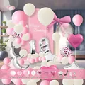Pink and white birthday balloon set with number 18 and foil moon star balloons - Pink White Theme Style (HY01)
