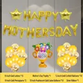 Complete golden Mother's Day balloon decoration kit including trophy and confetti. - Mother's Day Balloon Arrangement Six