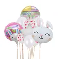 Feestelijke Vrolijk Pasen ballonset met schattige konijn en kleurrijke eierballonnen - Set 7 (Konijnenhoofd Ster Ei Stippen Combo)