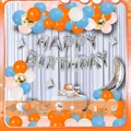 Orange and blue birthday balloon arch kit with silver Happy Birthday foil banner - Orange Blue Pink Mix Style (HY03) / Includes Card Glue Dots and Chain