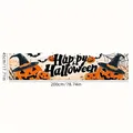 Large Halloween banner 200x45cm with pumpkins, witch hats, and bats design - Halloween Pumpkin Ghost Style (DA01) / 300x50cm