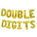 Golden foil balloon set spelling DOUBLE DIGITS for a 10th birthday celebration party - DOUBLE DIGITS / 16" / Gold