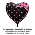 Grande palloncino in foil a forma di cuore nero opaco da 22 pollici con fiocco rosa 3D - Nero Opaco (Stampa Cuore)