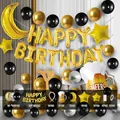 Kit de arco de globos de cumpleaños negro y dorado con globos de luna estrella y jarra de cerveza - Tema Negro Oro (HY9722) / Juego de Cadena de Globos / Estilo negro y dorado