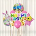 Kleurrijke Vrolijk Pasen ballonset met foliehaas, kuiken en confetti voor feestdecoratie. - Set 8 (Rechthoek Letters Ei Kuiken Confetti Combo)
