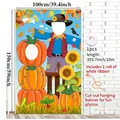 Thanksgiving scarecrow photo backdrop with face cutouts and orange pumpkins theme - Scarecrow Pumpkin / 100x150cm (Includes 10m Ribbon)