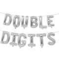 Silver foil Double Digits letter balloon banner set for 10th birthday party celebration - DOUBLE DIGITS / 16" / Silver