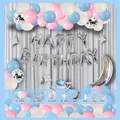 Blue and pink birthday balloon garland kit with silver happy birthday foil balloons. - Macaron Pink Blue White Style (HY04) / Includes Card Glue Dots and Chain