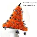 Halloween witch hat with spider decorations, orange cedar texture, size 39cm x 32cm. - Halloween Spider Hat