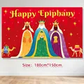 Happy Epiphany Three Kings Day decorative wall hanging banner backdrop, size 180x150cm - Three Kings Tapestry Style 1 / 180x150cm
