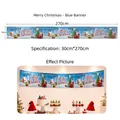 Blue Christmas party banner with Santa and snowman motifs, 30x270cm size - 30x270cm / Merry Christmas Blue Banner