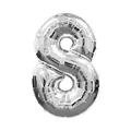 Large 40-inch silver foil balloon shaped as number 8 for birthday and party decoration - Number 8 / 32 inch / Silver