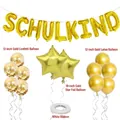 Golden Schulkind balloon set with confetti and star balloons for back to school party - Gold Set / Gold