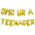 Gold foil letter balloons spelling OMG UR A TEENAGER for 13th birthday party - Omg Ur A Teenager / 16" / Gold