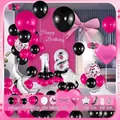Kit de guirnalda de globos para 18 cumpleaños rosa y negro con número 18 y lunas - Estilo Tema Rosa Fucsia Negro Plata (HY05)