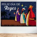 Fondo de Feliz Día de Reyes 180x150cm con diseño de reyes magos para decoración - Tapiz de Reyes Magos Estilo 3 / 180x150cm