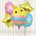 Paasballonenset met geel kuiken en Happy Easter folieballonnen voor feestdecoratie - Set 11 (Kuiken Ster Letter Print Combo)