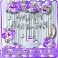 Purple and silver birthday balloon garland kit with Happy Birthday foil letters - Purple Silver Style (HY06) / Includes Card Glue Dots and Chain