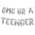 Silver foil letter balloon set spelling OMG UR A TEENAGER for 13th birthday party - Omg Ur A Teenager / 16" / Silver