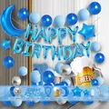 Kit de ballons d'anniversaire bleu avec lune étoile et ballons en aluminium joyeux anniversaire - Série Bleu Foncé Argent